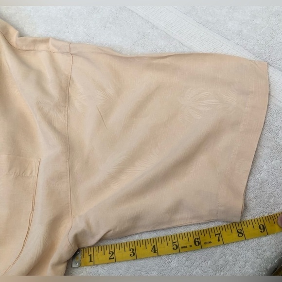 Tommy Bahama 100% Silk Light Orange Palm Tree Textured Hawaiian Shirt XL - Picture 14 of 16